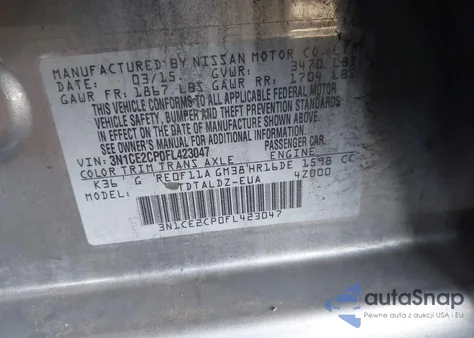 2015 Nissan Versa Note S (Sr)/S Plus/Sl/Sr/Sv from USA, damaged, VIN 3N1CE2CP0FL423047